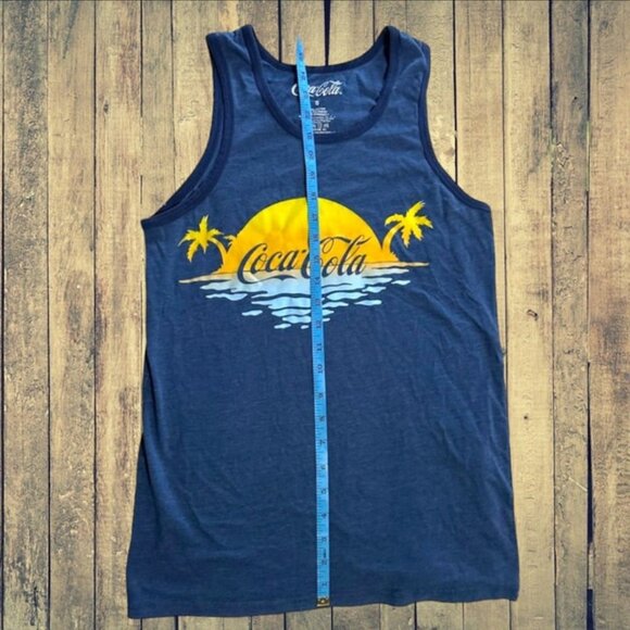 Coca Cola Navy Blue Yellow Gold Sun Palm Trees Tropical Tank Top‎ Men's Size S - Picture 4 of 6